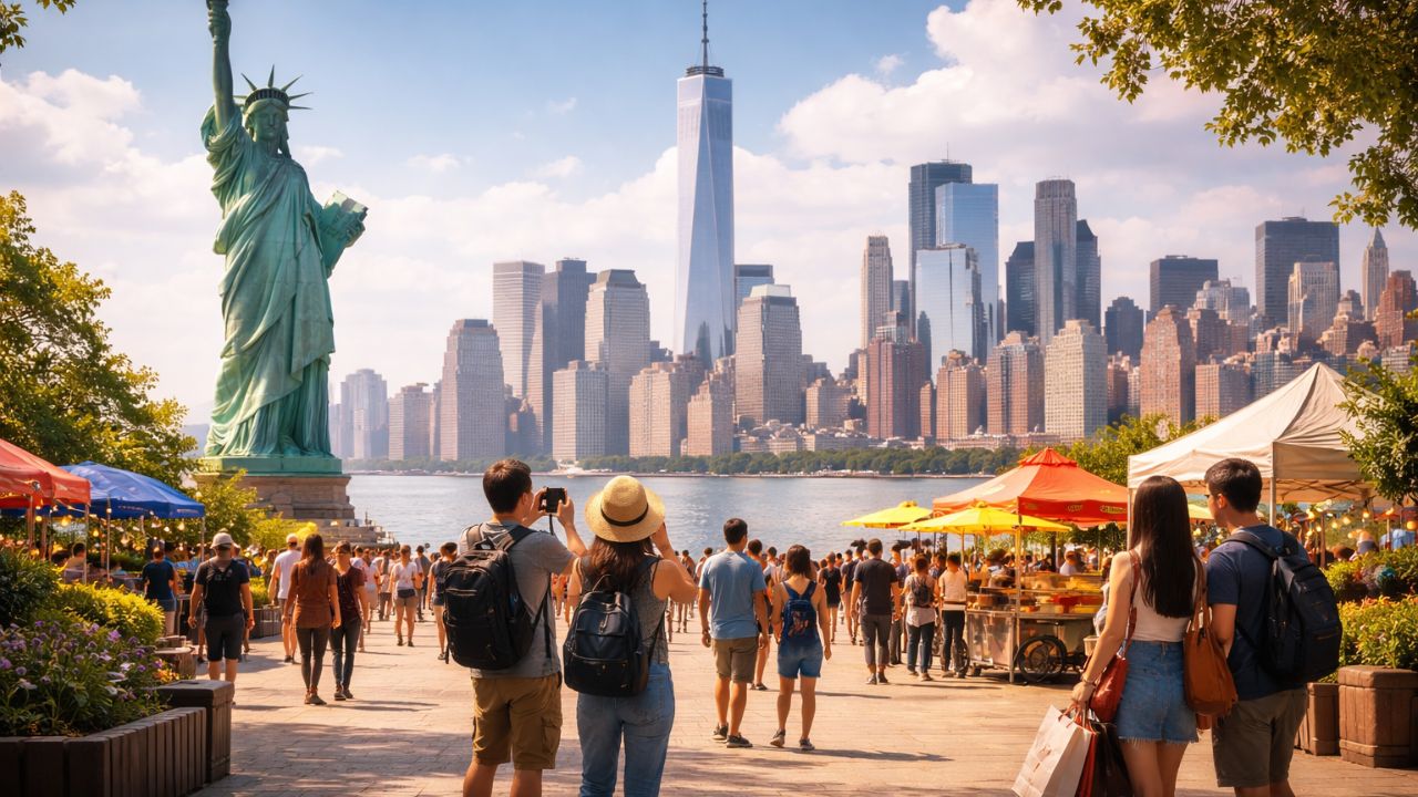 Generate me a Thumbnail(16:9 Composition) for this title. Keep all the element in the Thumbnail as familiar to the title. Make the Thumbnail Realistic & simple.don't add text in image Title :New York Joins US States Boosting Tourism Grants to Power Events and Local Travel Growth